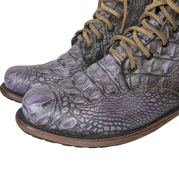 Freebird by Lace Up Manchester Lilac Croc Combat Boots Size 12 - Picture 5 of 12